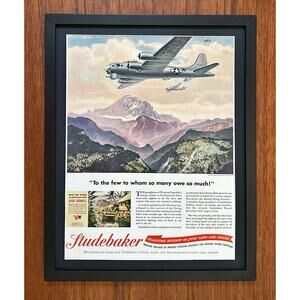 Framed Vintage 1945 Studebaker Boeing Flying Fortress Original Ad